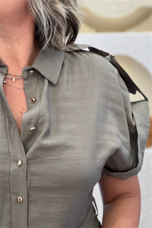 GOLD DÜĞMELİ TENCEL HAKİ TULUM