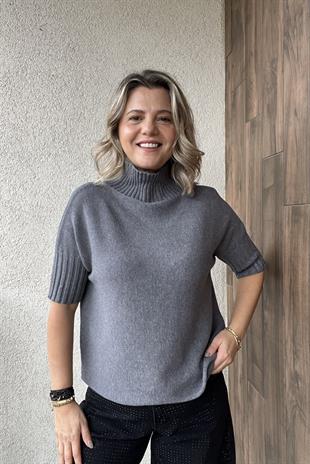 GRİ BALIKÇI YAKA KISA KOL İTALYAN KAZAK