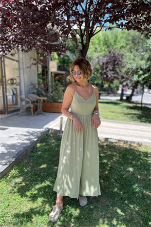 İNCE ASKILI MİNT YEŞİL TULUM ELBİSE