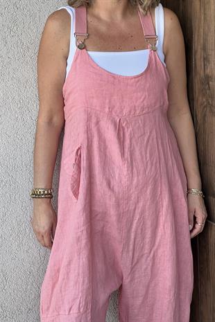İTALYAN ASKILI KETEN TULUM - Pudra Pembe