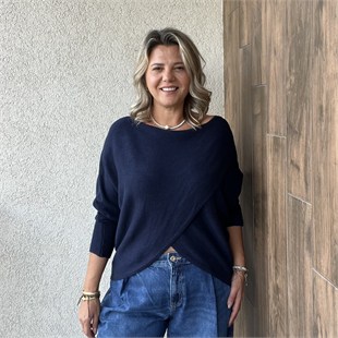 İTALYAN ÇAPRAZ KAŞMİR KARIŞIMLI  KAZAK - Lacivert