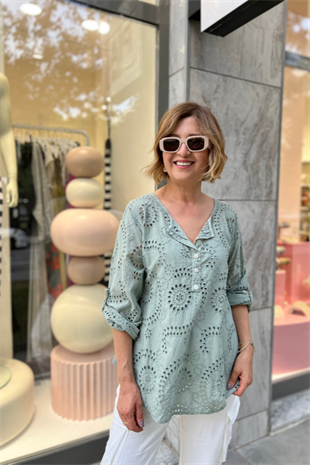 İTALYAN ÇİFT PARÇALI DELİKLİ HAKİ BLUZ