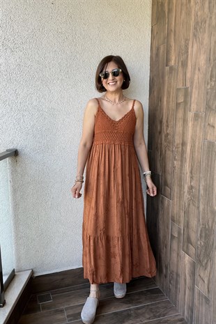 İTALYAN GÜPÜRLÜ ELBİSE - Kiremit
