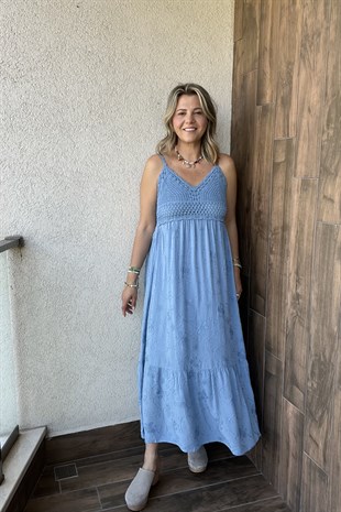 İTALYAN GÜPÜRLÜ ELBİSE - Mavi