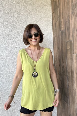 İTALYAN VİSKON KOLYELİ BLUZ - Yeşil 