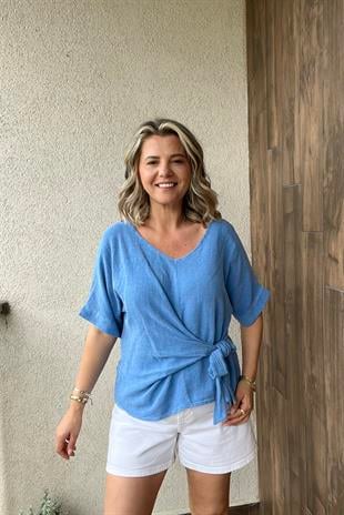İTALYAN YIKAMALI BLUZ - Mavi