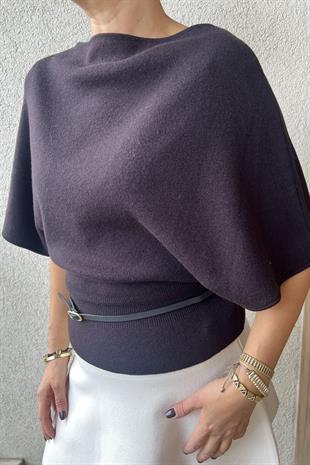 KAYIK YAKA YARASA KOL KEMERLİ TRİKO KAZAK