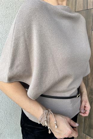 KAYIK YAKA YARASA KOL KEMERLİ VİZON  TRİKO KAZAK