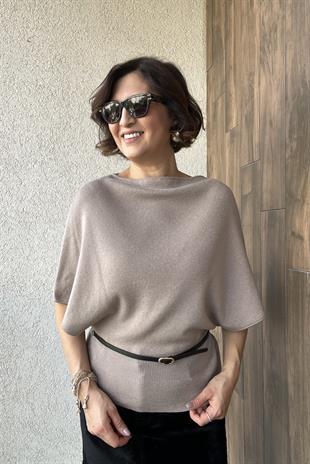 KAYIK YAKA YARASA KOL KEMERLİ VİZON  TRİKO KAZAK