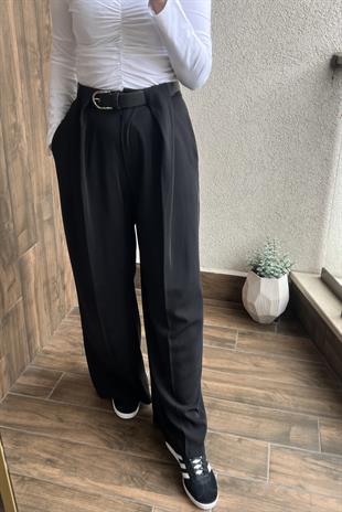 KEMERLİ PALAZZO PANTOLON - Siyah