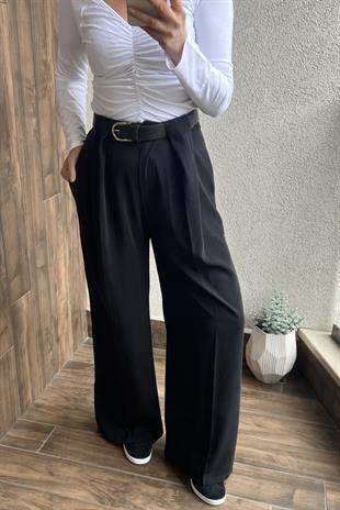 KEMERLİ PALAZZO PANTOLON - Siyah