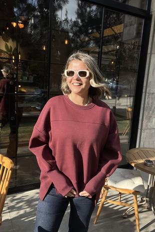 KOL DETAYLI BORDO OVERSİZE SWEATSHIRT