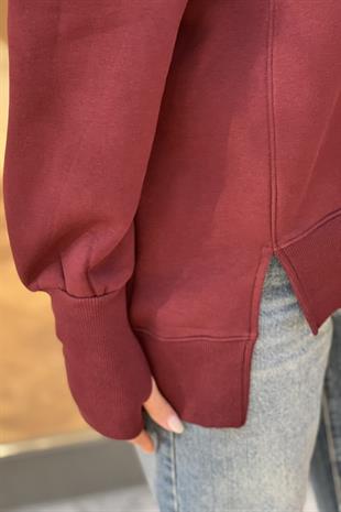 KOL DETAYLI BORDO OVERSİZE SWEATSHIRT