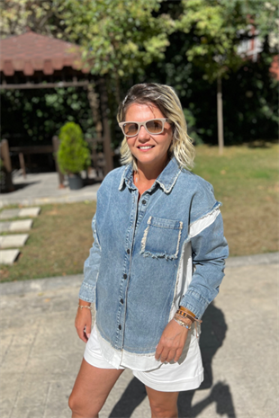 KOLLARI GARNİLİ JEAN CEKET