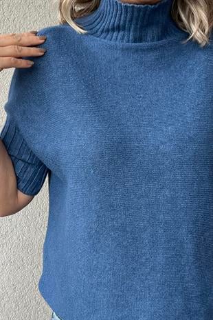 MAVİ BALIKÇI YAKA KISA KOL İTALYAN KAZAK