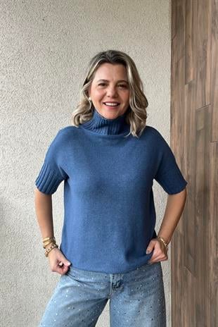 MAVİ BALIKÇI YAKA KISA KOL İTALYAN KAZAK