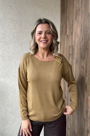 OMUZ TOKA DETAYLI İNCE TRİKO KAZAK