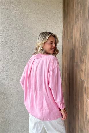 OMUZU DÜŞÜK OVERSİZE GÖMLEK - Pembe 