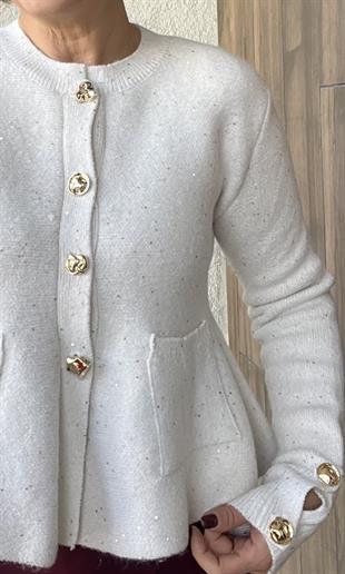 PEPLUM PIRILTILI EKRU TRİKO HIRKA