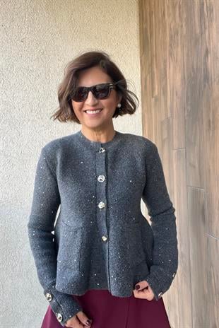 PEPLUM PIRILTILI GRİ TRİKO HIRKA