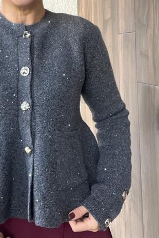 PEPLUM PIRILTILI GRİ TRİKO HIRKA