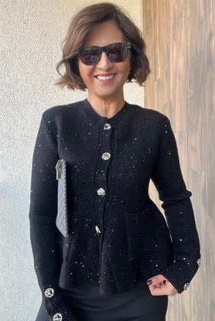 PEPLUM PIRILTILI SİYAH TRİKO HIRKA