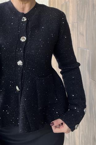 PEPLUM PIRILTILI SİYAH TRİKO HIRKA