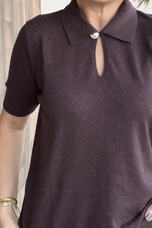 POLO YAKA GOLD DÜĞMELİ KISA KOLLU TRİKO - Kahve