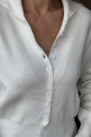 POLO YAKA YÜNLÜ DÜĞMELİ EKRU TRİKO KAZAK