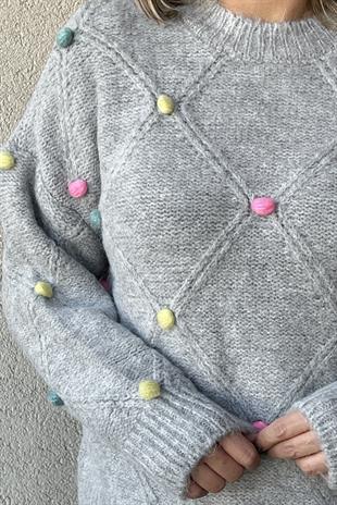 PON PONLU GRİ TRİKO KAZAK