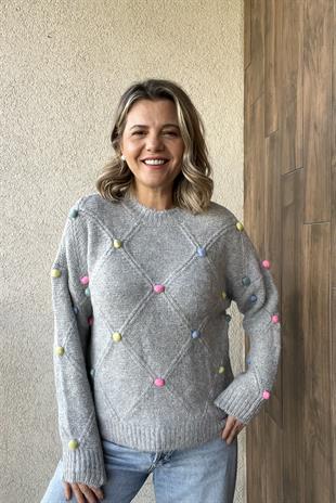 PON PONLU GRİ TRİKO KAZAK