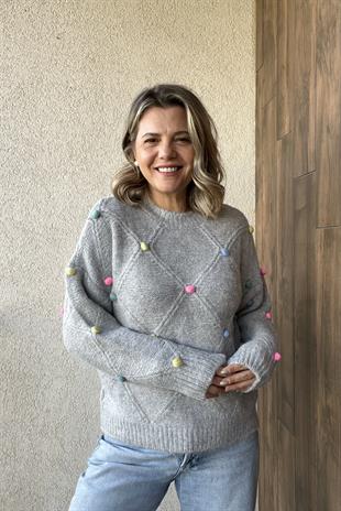 PON PONLU GRİ TRİKO KAZAK