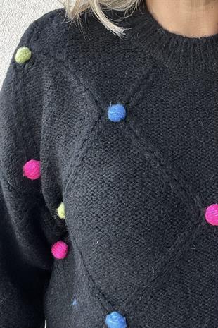 PON PONLU SİYAH TRİKO KAZAK