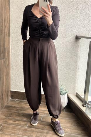 RAHAT KALIP ŞALVAR PANTOLON - Kahve