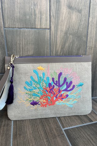 RENKLİ MERCAN CLUTCH ÇANTA