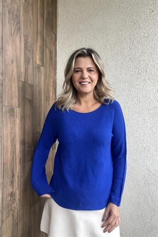 SAKS MAVİ KAYIK YAKA İTALYAN VİSCOSE KAZAK