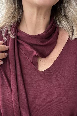 ŞAL YAKA İNCE MERSERİZE TRİKO - Bordo