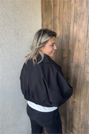 ŞAL YAKA KEMERLİ CROP CEKET - Siyah