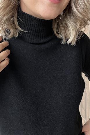 SİYAH BALIKÇI YAKA KISA KOL İTALYAN KAZAK