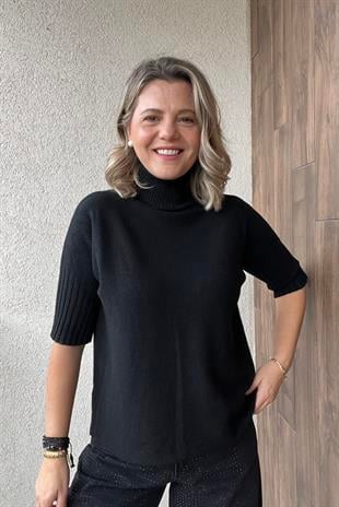 SİYAH BALIKÇI YAKA KISA KOL İTALYAN KAZAK