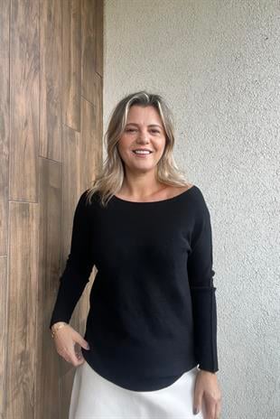 SİYAH KAYIK YAKA İTALYAN VİSCOSE KAZAK