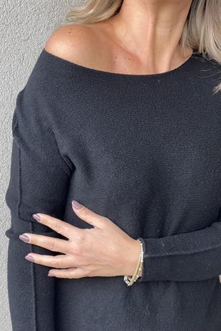 SİYAH KAYIK YAKA İTALYAN VİSCOSE KAZAK