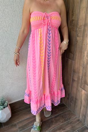 STRAPLEZ PAMUKLU ELBİSE - Pembe