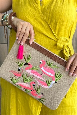 TROPİKAL FLAMİNGO CLUTCH ÇANTA - Prime Serisi