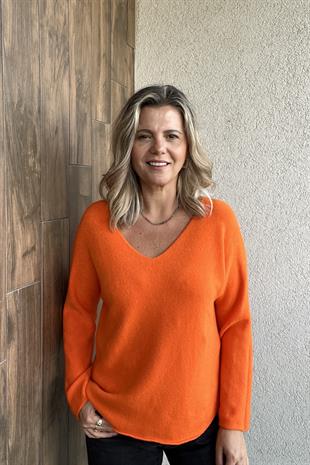 TURUNCU V YAKA İTALYAN VİSCOSE KAZAK