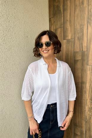 YARIM KOL FİLE HIRKA - Beyaz