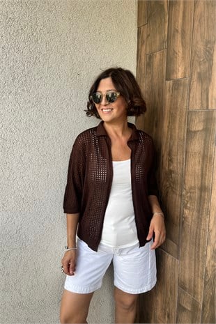 YARIM KOL FİLE HIRKA - Kahve