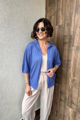 YARIM KOL FİLE HIRKA - Mavi