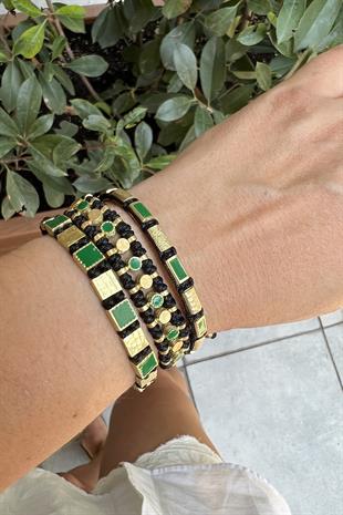 YEŞİL SEDEFLİ BRONZ 3LÜ KOMBİN BİLEKLİK