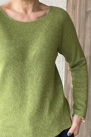 YUVARLAK YAKA SİMLİ YEŞİL İTALYAN KAZAK